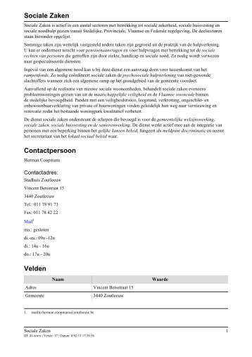 Sociale Zaken Contactpersoon Velden