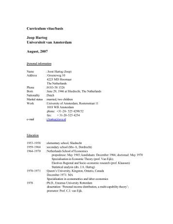 Curriculum vitae/basis Joop Hartog Universiteit van Amsterdam ...