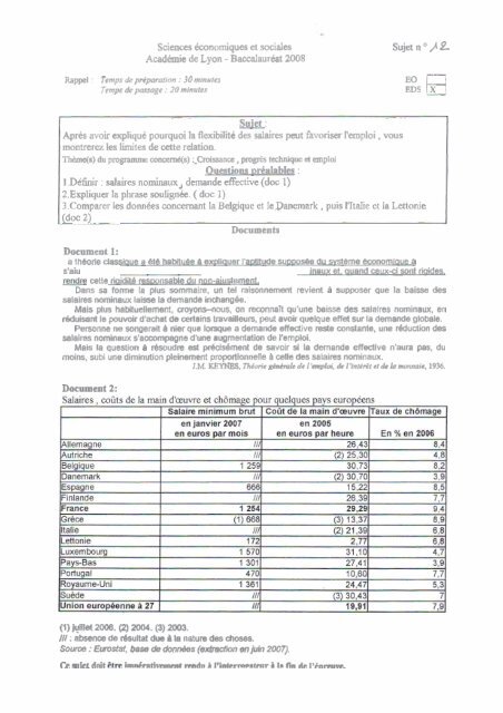 Sciences économiques et sociales Likte des sujets d'oral du ...