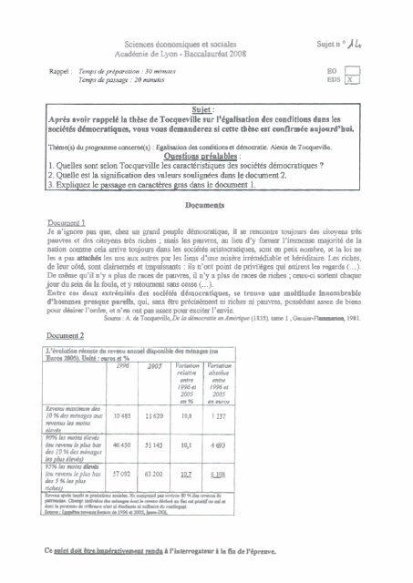 Sciences économiques et sociales Likte des sujets d'oral du ...