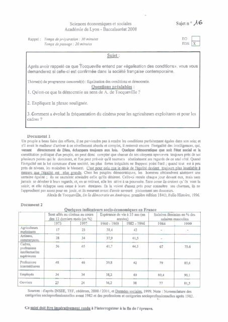 Sciences économiques et sociales Likte des sujets d'oral du ...