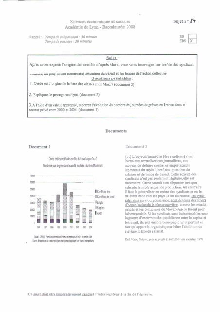 Sciences économiques et sociales Likte des sujets d'oral du ...