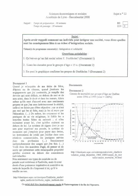 Sciences économiques et sociales Likte des sujets d'oral du ...