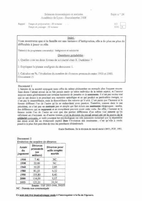 Sciences économiques et sociales Likte des sujets d'oral du ...