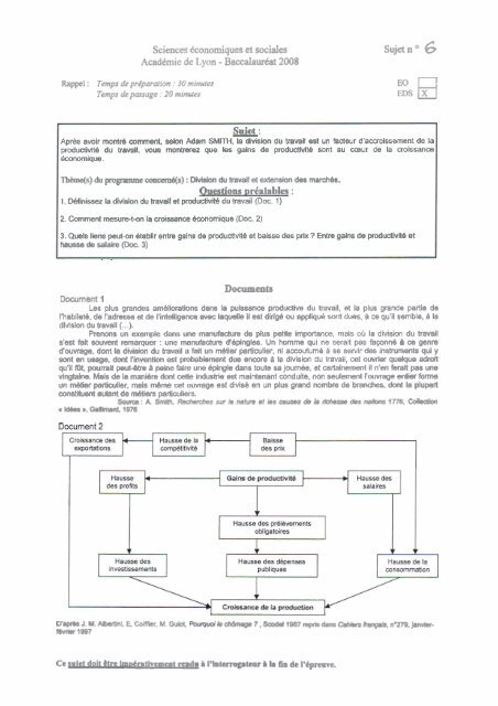 Sciences économiques et sociales Likte des sujets d'oral du ...