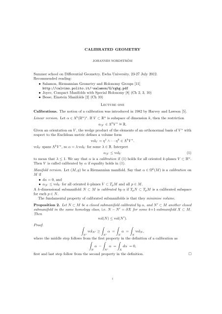 Lecture notes on calibrated geometry
