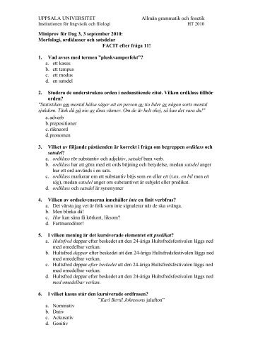 Miniprov2010 Dag3 FACIT - Institutionen för lingvistik och filologi ...