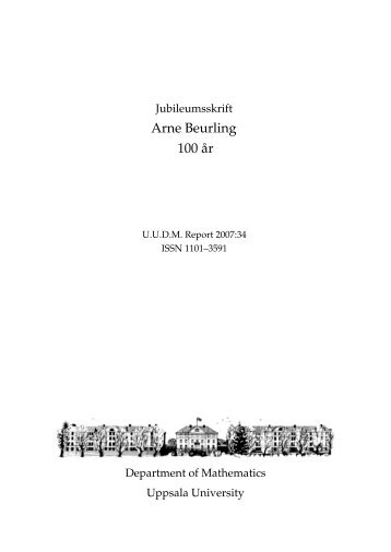 Arne Beurling 100 år - Matematiska institutionen - Uppsala universitet