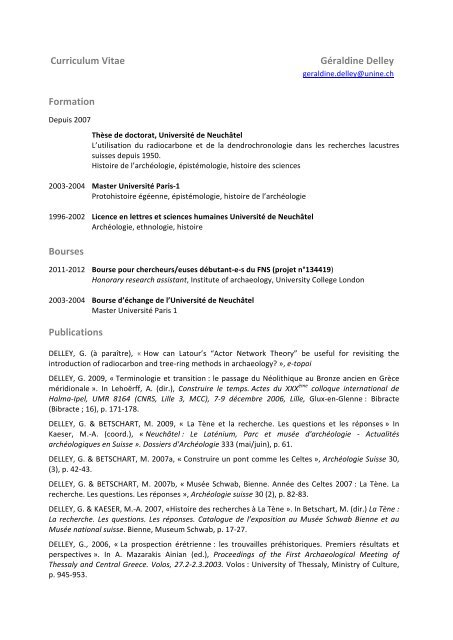 Curriculum Vitae - Université de Neuchâtel