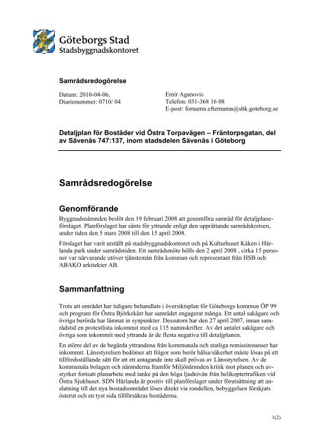 Samrådsredogörelse pdf, 1 239 kB - Göteborg