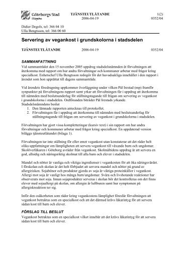 Servering av vegankost i grundskolorna i stadsdelen.pdf - Göteborg