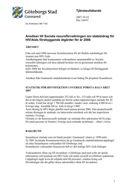 Tjänsteutlåtande Ansökan till Sociala resursförvaltningen om ...