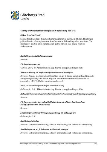 Utdrag ur Dokumenthanteringsplan; Upphandling och avtal Gäller ...
