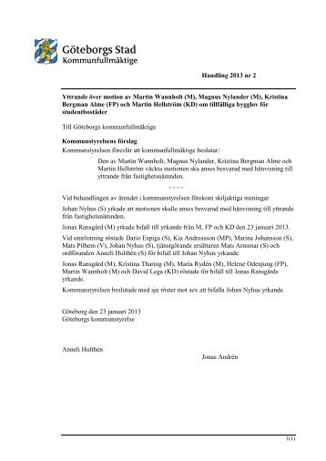Motion om tillfälliga bygglov - Göteborg