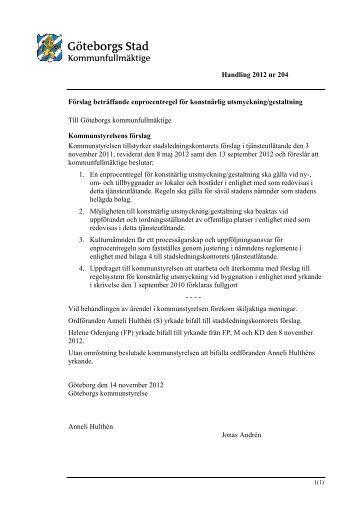 Handling 2012 nr 204 Förslag beträffande ... - Göteborg
