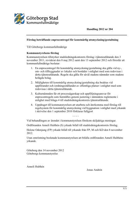 Handling 2012 nr 204 Förslag beträffande ... - Göteborg