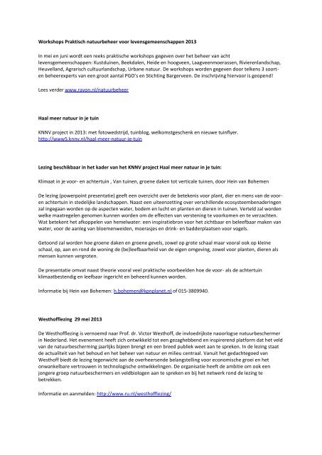 overzicht - KNNV Vereniging voor Veldbiologie