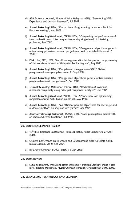 CURRICULUM VITAE Mar 2011 1. PERSONAL DATA Name Safaai ...