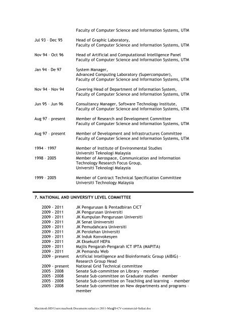 CURRICULUM VITAE Mar 2011 1. PERSONAL DATA Name Safaai ...