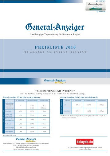 PREISLISTE 2010 - General-Anzeiger  Bonn