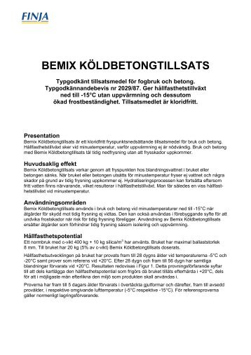 BEMIX KÖLDBETONGTILLSATS - Finja