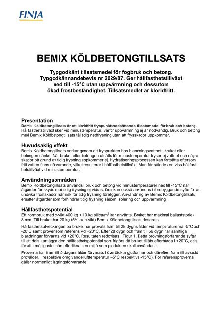 BEMIX KÖLDBETONGTILLSATS - Finja