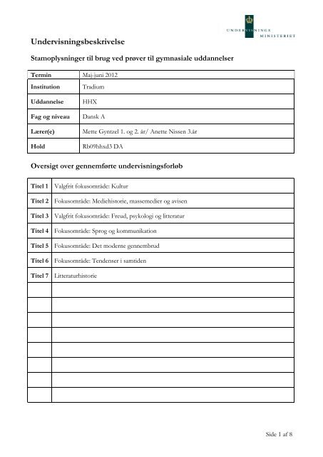 Undervisningsbeskrivelse Tradium