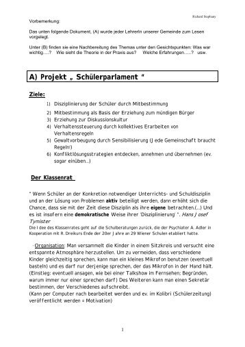 A) Projekt „ Schülerparlament “ - Kopstal