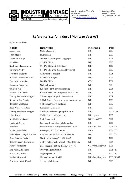 Referenceliste for Industri Montage Vest A/S