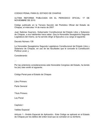 CODIGO PENAL PARA EL ESTADO DE CHIAPAS - Inegi