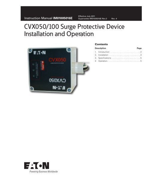 CVX050/100 Surge Protective Device Installation and ... - Download