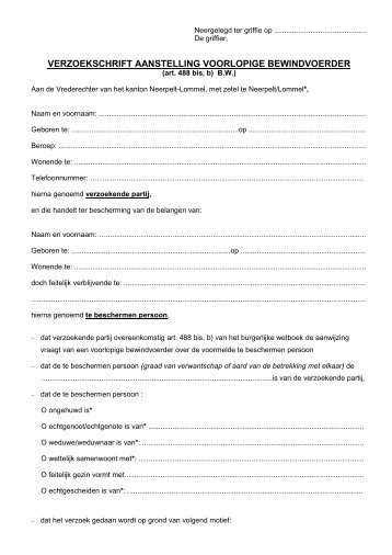 verzoekschrift aanstelling voorlopige bewindvoerder - Vredegerecht ...