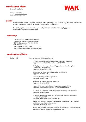 curriculum vitae - WAK arkitekter AB