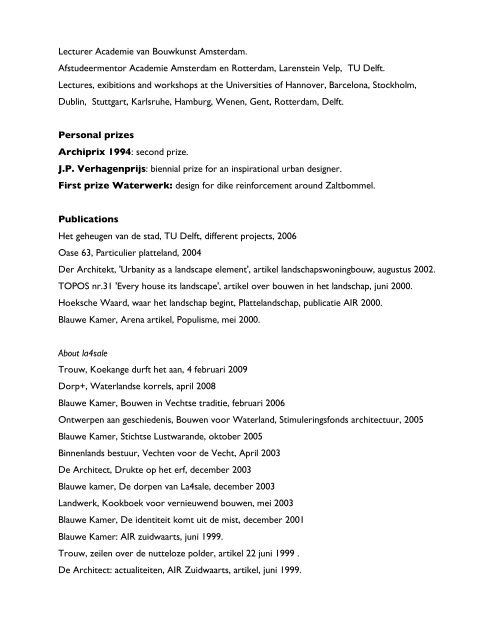 curriculum Marieke Timmermans CV - Landscape Architects for Sale