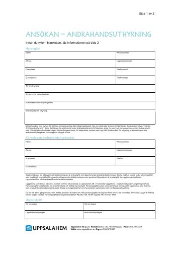 Ansökan om andrahandsuthyrning - Uppsalahem