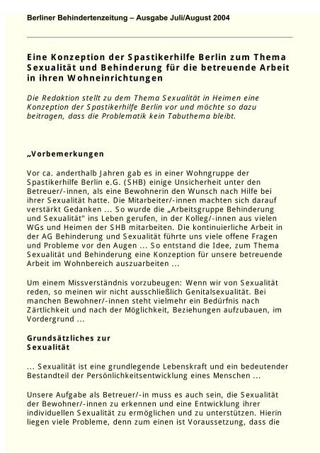 der Ausgabe 7-8/2004 - Berliner Behindertenzeitung