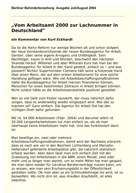 der Ausgabe 7-8/2004 - Berliner Behindertenzeitung