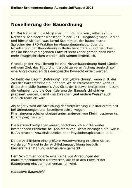 der Ausgabe 7-8/2004 - Berliner Behindertenzeitung