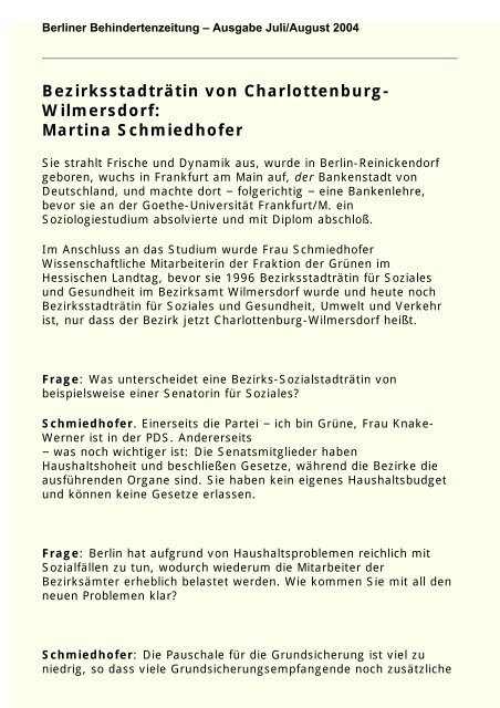 der Ausgabe 7-8/2004 - Berliner Behindertenzeitung