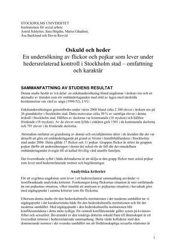 Oskuld och heder En undersökning av flickor och pojkar som lever ...