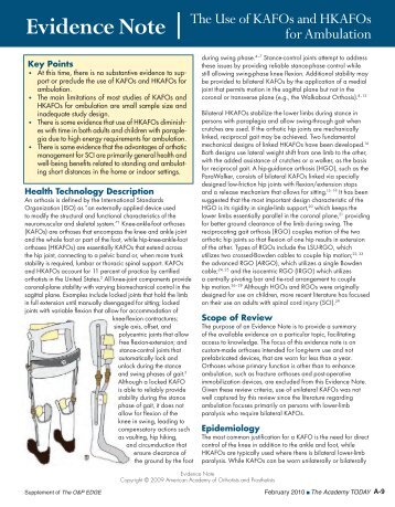 Evidence Note: The Use of KAFOs and HKAFOs for Ambulation