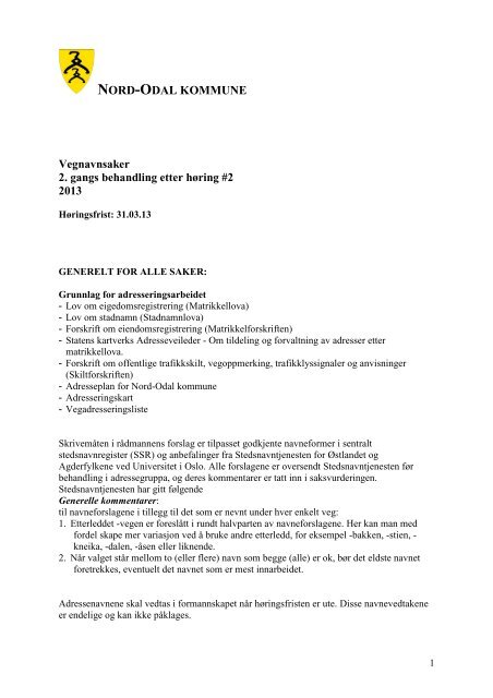 Høring vegnavn_edringer-2-2013.pdf - Nord-Odal Kommune