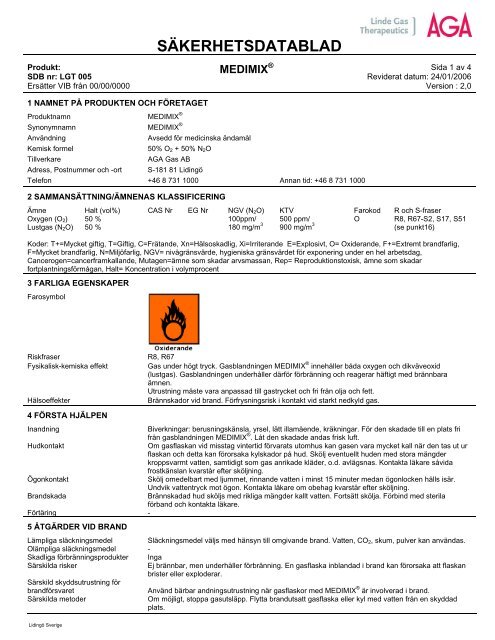 SÄKERHETSDATABLAD - Linde Healthcare