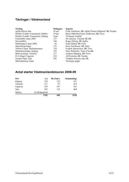 Verksamhetsberättelse för 2008-09 - Svenska Bowlingförbundet