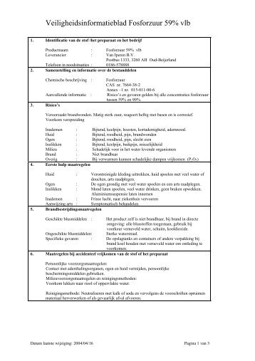 Veiligheidsinformatieblad Fosforzuur 59% vlb - Bestebreurtje