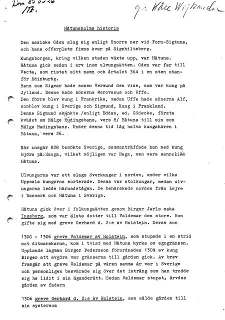 Håtunaholms historia skriven av Kåre Wijkander - Håtuna-Håbo ...