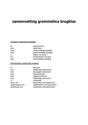Samenvatting grammatica brugklas - DeDS