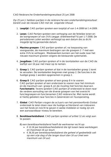 Akkoord CAO reisbranche 2008-2009 - Salaris-informatie.nl