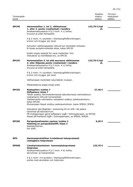 Suun terveydenhuollon vastaavuusluettelo 2010 - Kommunerna.net