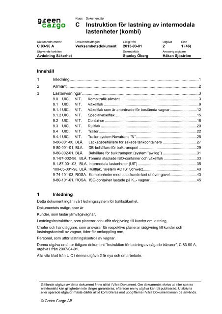 Instruktion för lastning av intermodala enheter - Green Cargo